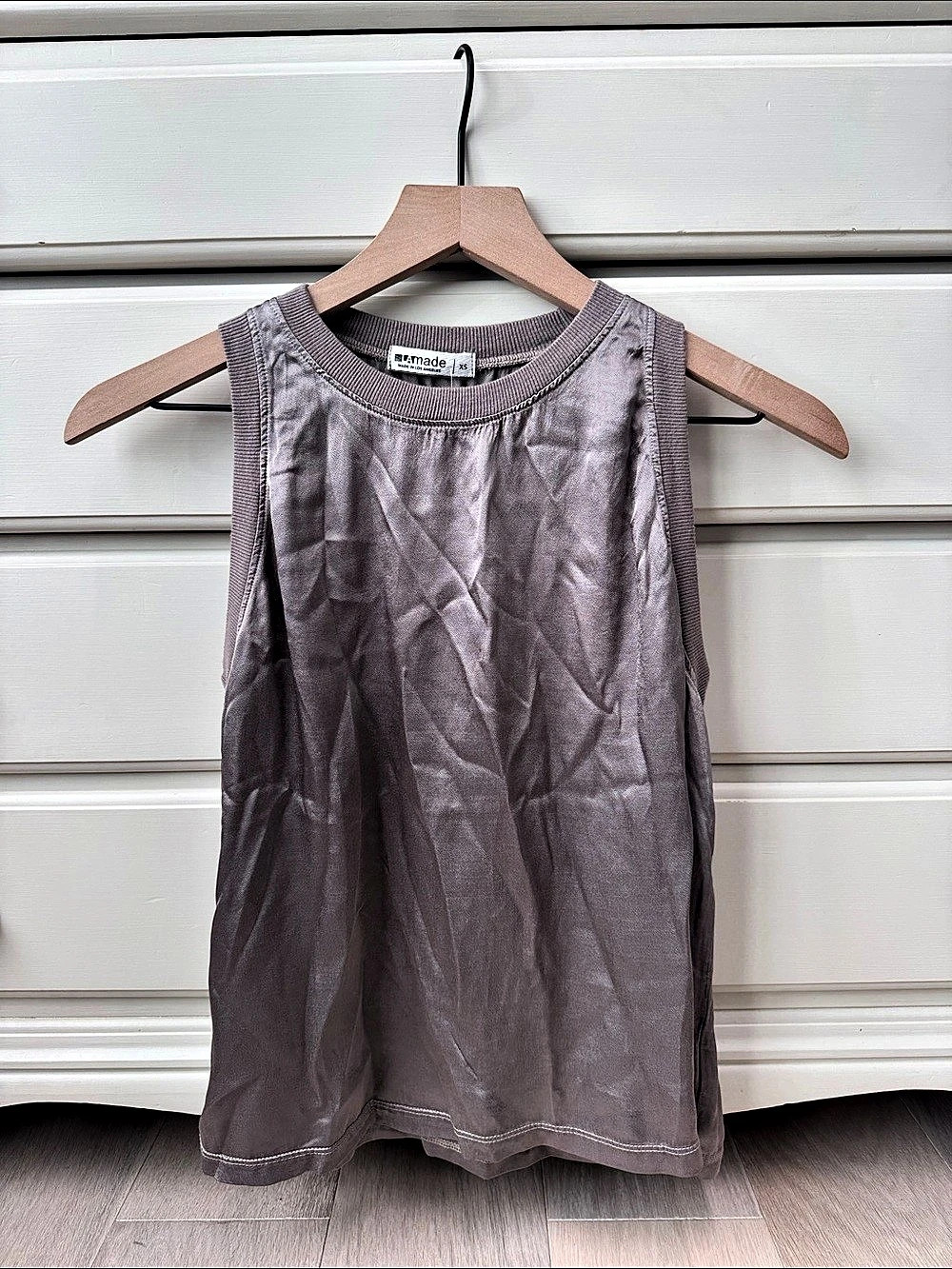 LA Made  Satin Tank Top in gunmetal Size XS NWT
